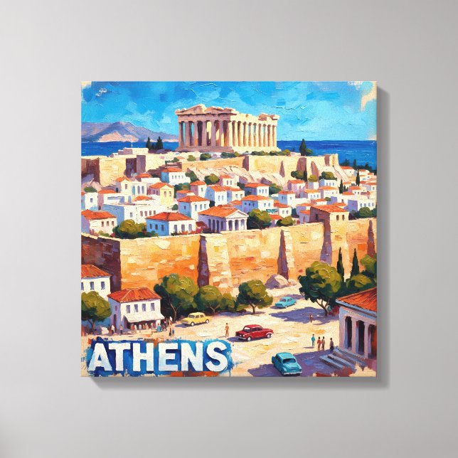 Sunlit Athens Acropolis View Canvas Art (Front)