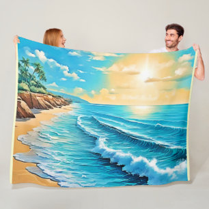 Sunlit Beach Waves Design  Fleece Blanket