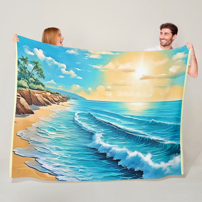 Sunlit Beach Waves Design  Fleece Blanket (In Situ)
