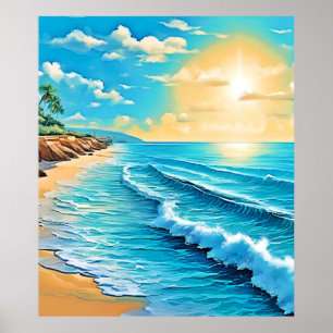 Sunlit Beach Waves Design Poster