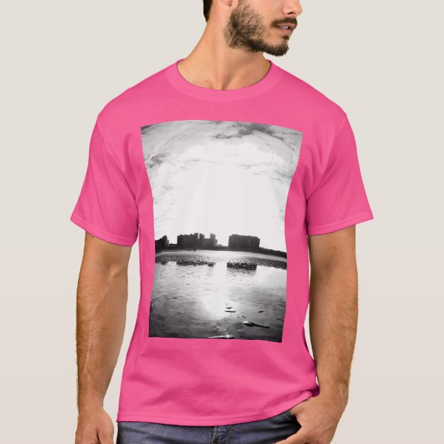 Sunlit Beachfront View With Reflections And Skyscr T-Shirt (Front)
