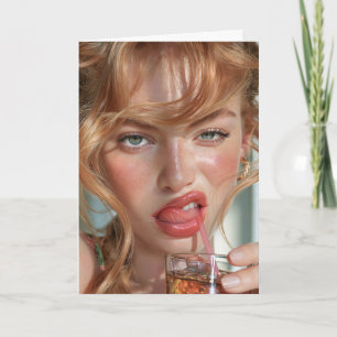 Sunlit Beauty Sipping a Summer Drink Card
