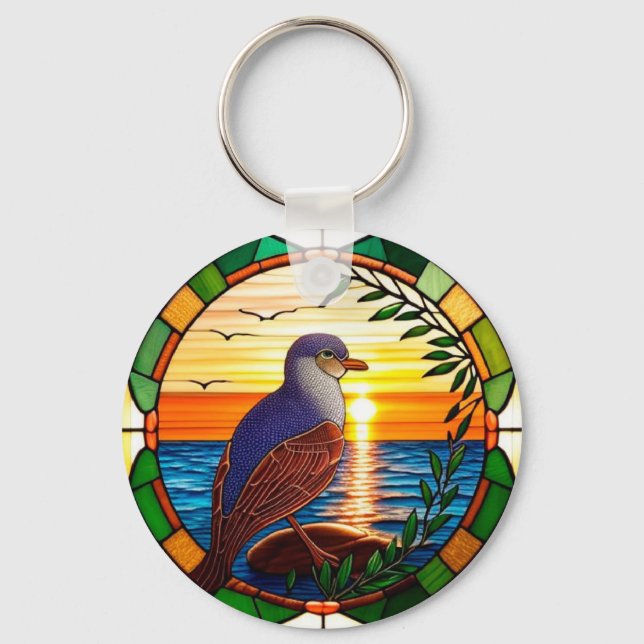 Sunlit Bird Mosaic For Nature Lovers Gift Key Ring (Front)