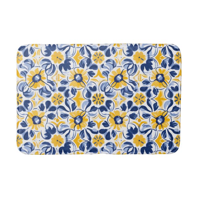 💙💛 Sunlit Blooms Azulejos  Bath Mat (Front)