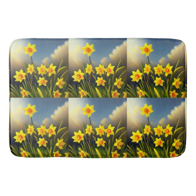 Sunlit Blooms: Golden Daffodils in Full Glory  Bath Mat (Front)