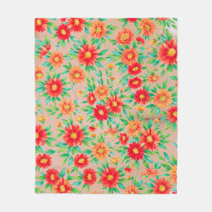 Sunlit Blooms" - Orange and Red Floral Woven Place Fleece Blanket