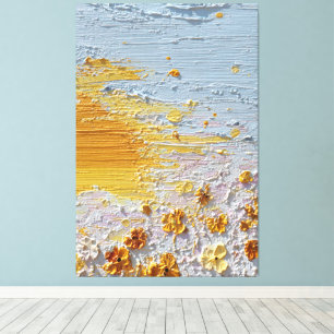 Sunlit Blossoms with Blue and Orange Textured Canvas Print