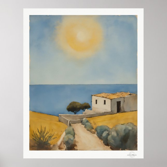 Sunlit Coastal House Landscape Poster (Front)