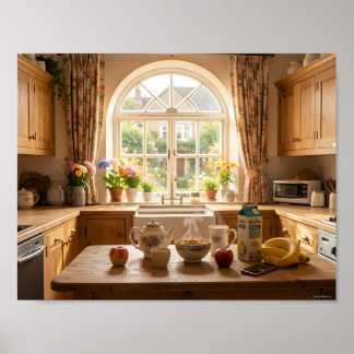 Sunlit Cottage Kitchen Breakfast Poster