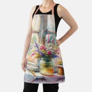 Sunlit Cottage Window Wildflowers Apron