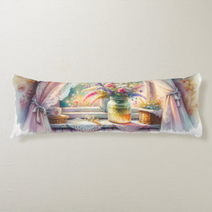Sunlit Cottage Window Wildflowers Body Cushion