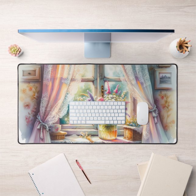 Sunlit Cottage Window Wildflowers Desk Mat (Office 1)