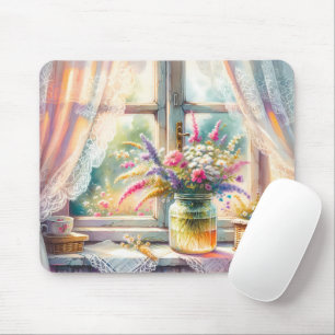 Sunlit Cottage Window Wildflowers Mouse Mat