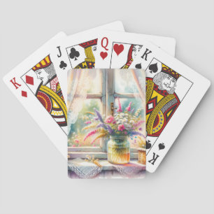 Sunlit Cottage Window Wildflowers Playing Cards