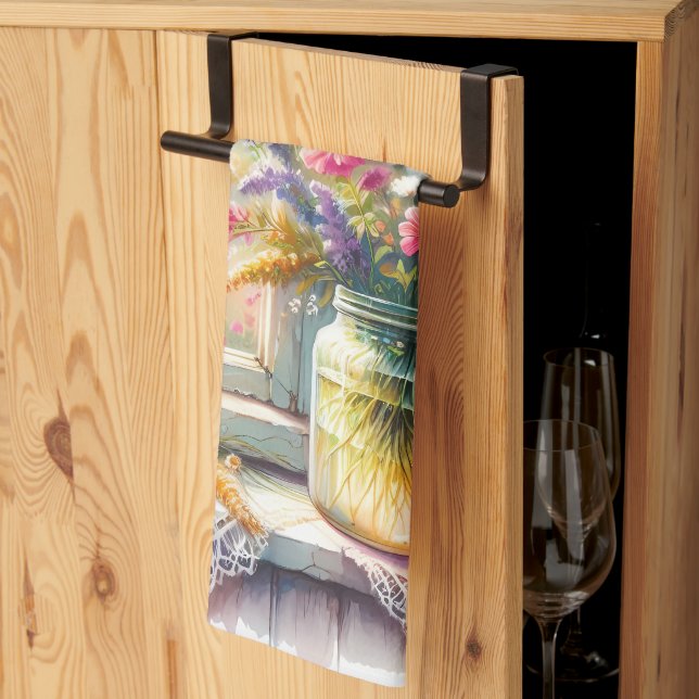 Sunlit Cottage Window Wildflowers Tea Towel (Thirds Fold)