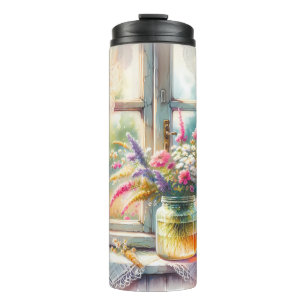 Sunlit Cottage Window Wildflowers Thermal Tumbler