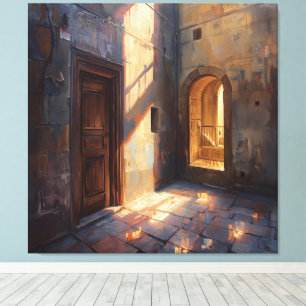 Sunlit Courtyard – Warm Interior Architectural Pai Canvas Print