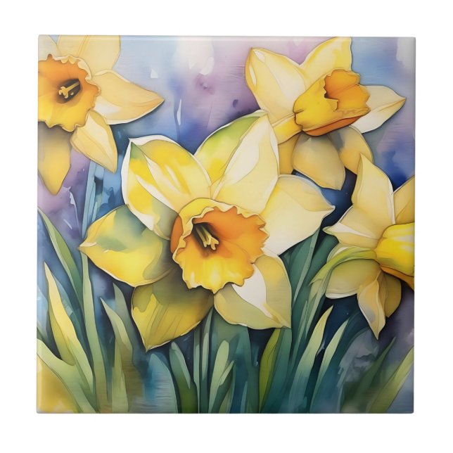 Sunlit Daffodils Watercolor Tile (Front)