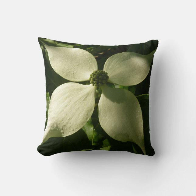 Sunlit Dogwood Blossom Spring Floral Cushion (Front)