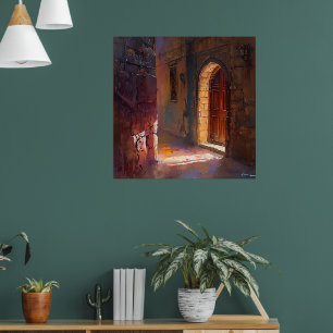 Sunlit Doorway – Illuminated Ancient Passage Art P Poster
