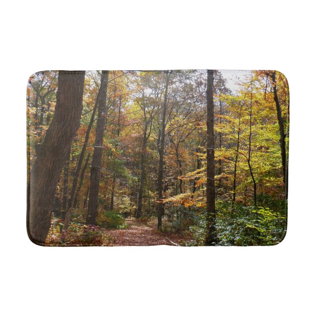Sunlit Fall Trail in Laurel Hill State Park Bath Mat (Front)