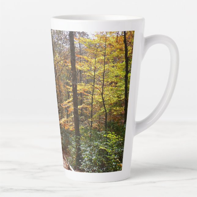 Sunlit Fall Trail in Laurel Hill State Park Latte Mug (Right)