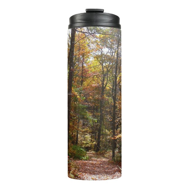 Sunlit Fall Trail in Laurel Hill State Park Thermal Tumbler (Front)
