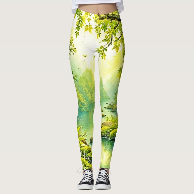 Sunlit Forest Landscape Leggings (Front)