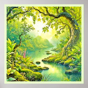 Sunlit Forest Landscape Poster