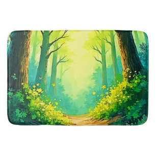 Sunlit Forest Path Bath Mat