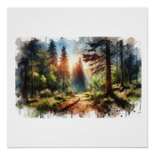 Sunlit Forest Path, Poster