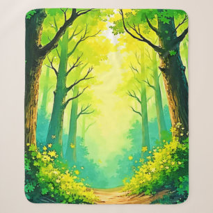 Sunlit Forest Path Sherpa Blanket