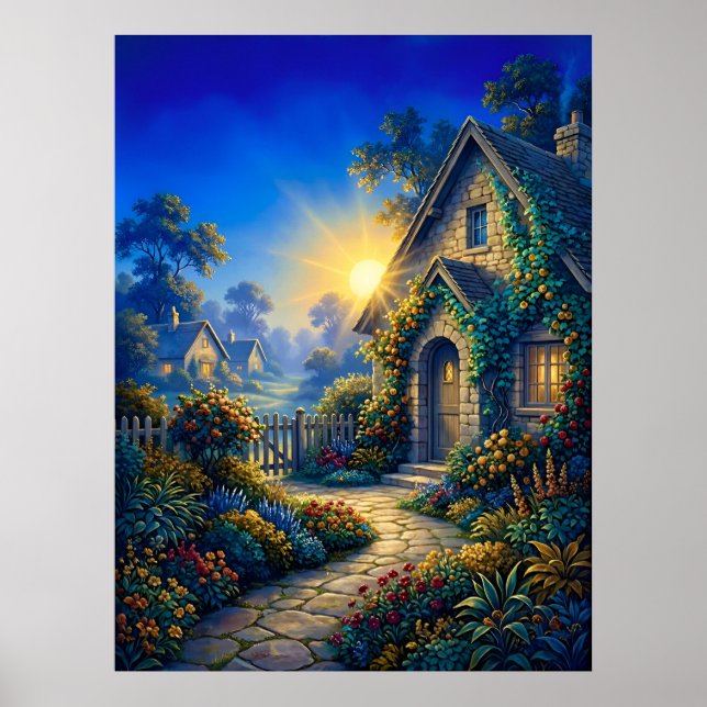 Sunlit Garden at Daybreak Poster (Front)
