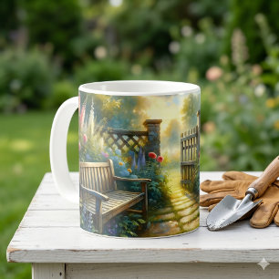 Sunlit Garden Pathway Gate Scene Coffee Mug
