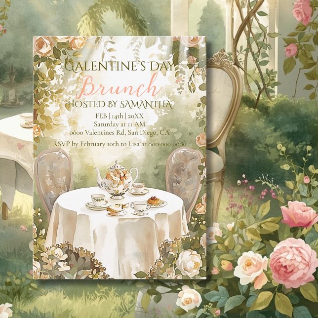 Sunlit Garden Tea Galentine Brunch Soft Florals Invitation (Creator Uploaded)