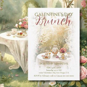 Sunlit Garden Tea Galentine Brunch Watercolor Invitation