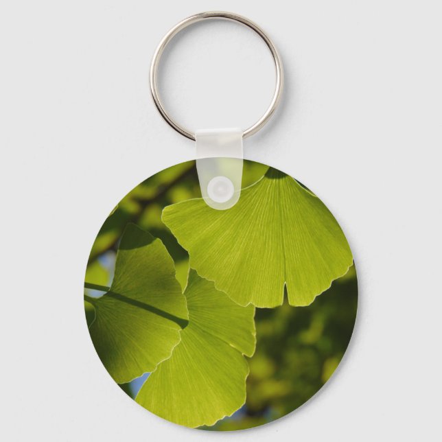 Sunlit Ginkgo Leaves Key Ring (Front)