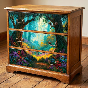 Sunlit Gnarled Bark Misty Teal Forest Decoupage Tissue Paper
