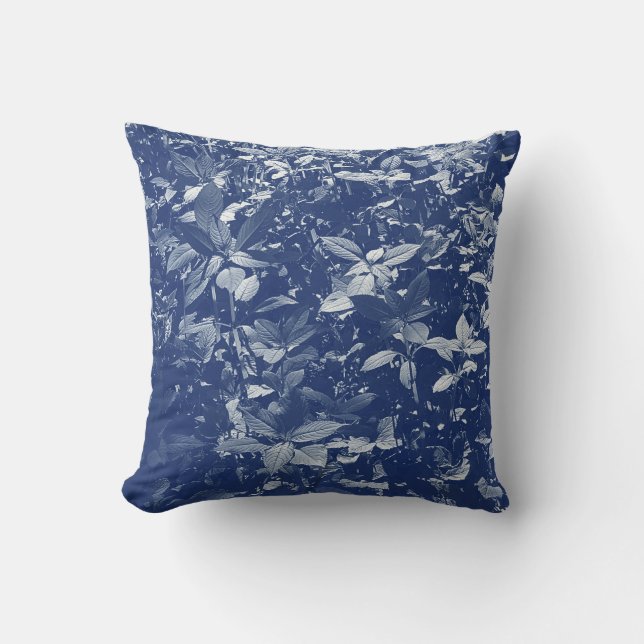 Sunlit Leaves - Cyanotype Effect Cushion (Front)