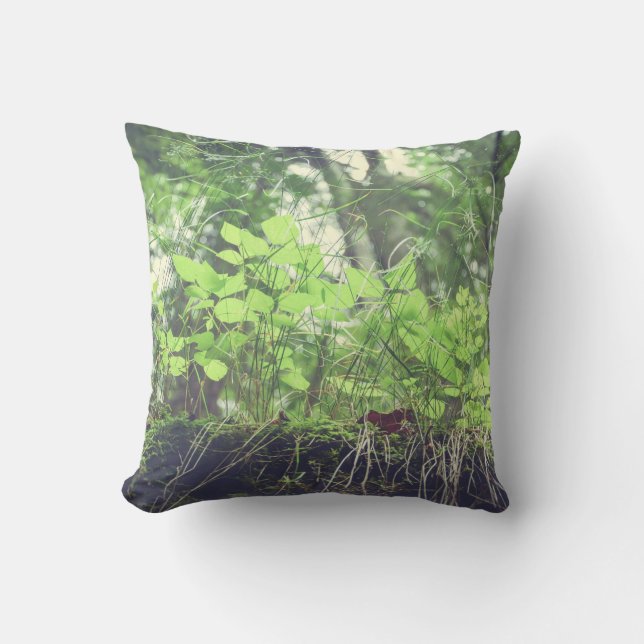 Sunlit Leaves Forest Floor Green Outdoor Pillow (Front)