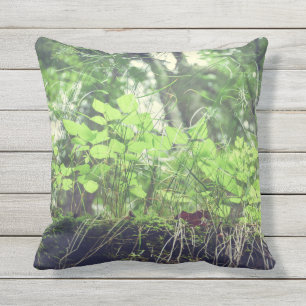 Sunlit Leaves Forest Floor Green Outdoor Pillow