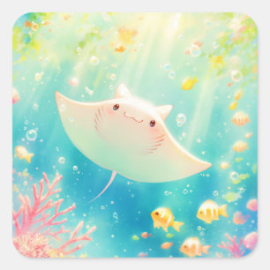 Sunlit Manta Ray Gliding Through the Reef Square Sticker
