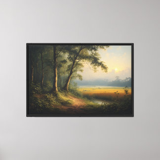 Sunlit Marsh and Forest Path  Canvas Print