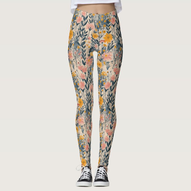 Sunlit Meadow Rustic Floral Leggings (Front)
