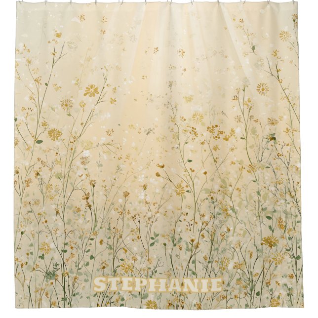 Sunlit Meadow with Wildflowers and Light Rays Shower Curtain (Front)