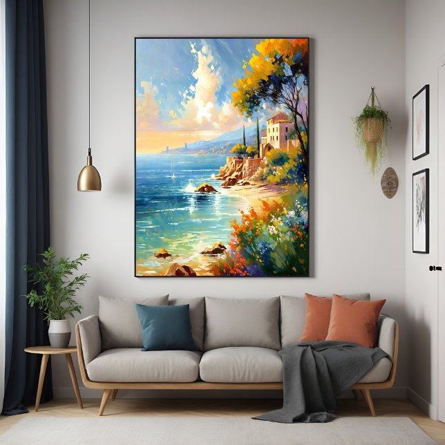 Sunlit Mediterranean Coast Impressionist Art Poster (Creator Uploaded)