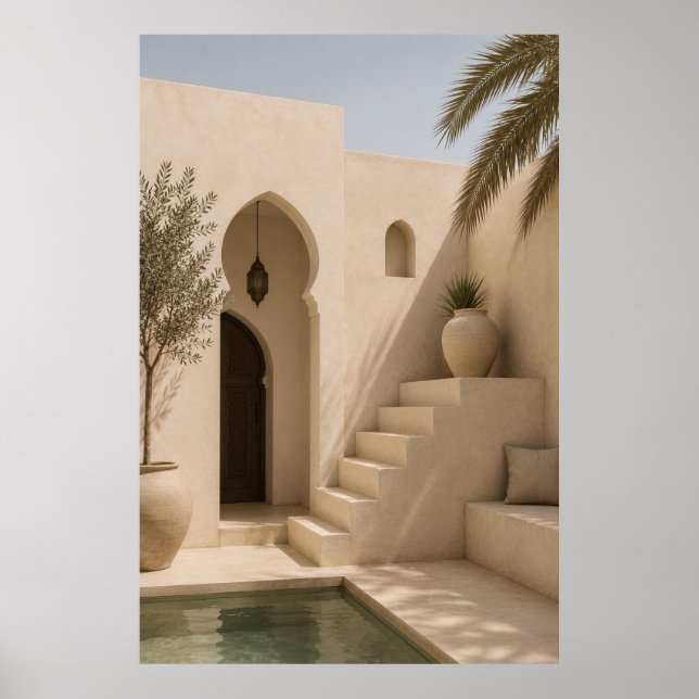 Sunlit Mediterranean Courtyard Art Print - Beige (Front)