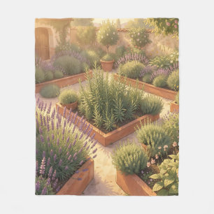Sunlit Mediterranean Herb Garden Lavender Rosemary Fleece Blanket