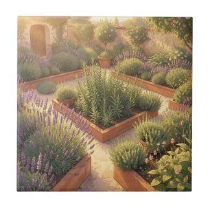 Sunlit Mediterranean Herb Garden Lavender Rosemary Tile