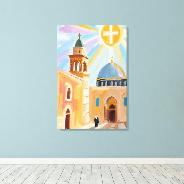 Sunlit Middle Eastern Church Art Print Vibrant Art (Insitu(Wood Floor))